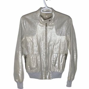 Doma light taupe silver coated moto bomber jacket size S